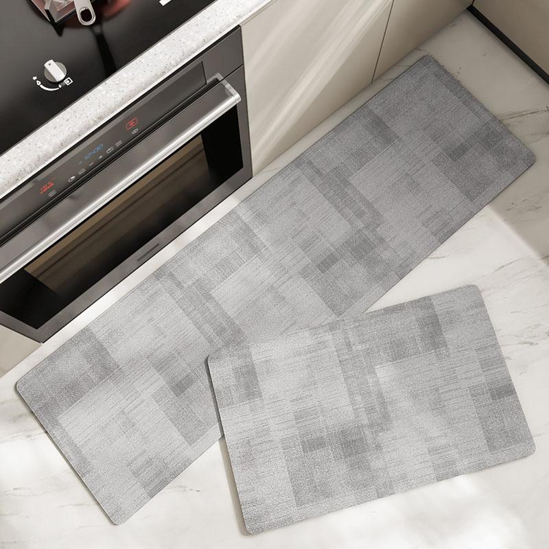 1pcs Waterproof Kitchen Carpet for Floor Oilproof PVC Plaid Kitchen Rug Anti Slip PU Leather Floor Mat Doormat Long Tapete Gray
