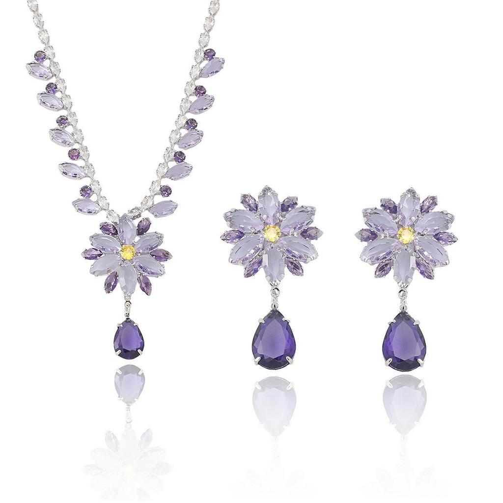 Cross-border Trendy Zircon Earrings & Colorful Floral Necklace Set