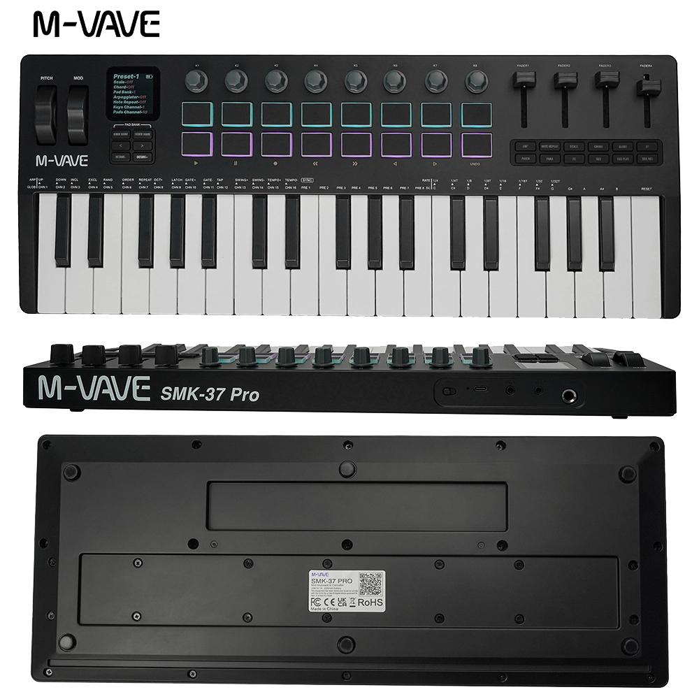 

M-VAVE SMK-37 Keyboard 37 Keys MIDI Controller with 16 RGB Pads&8 Knobs 3.5mm Supports Wireless Connection to Multiple System чорний
