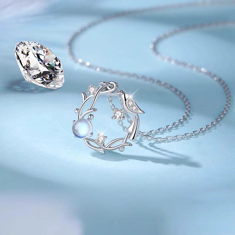 Blauer Eukalyptus und Vogel Halskette Damen Leichter Luxus Geburtstagsjubiläum Valentinstag Geschenk für Freundin