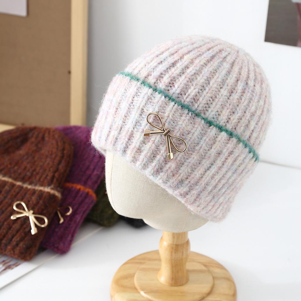 Bow Knitted Wool Hat Autumn and Winter Fashion Ear Hat Women,Winter Hats for Women, Beanies for Women, Hats for Women Winter