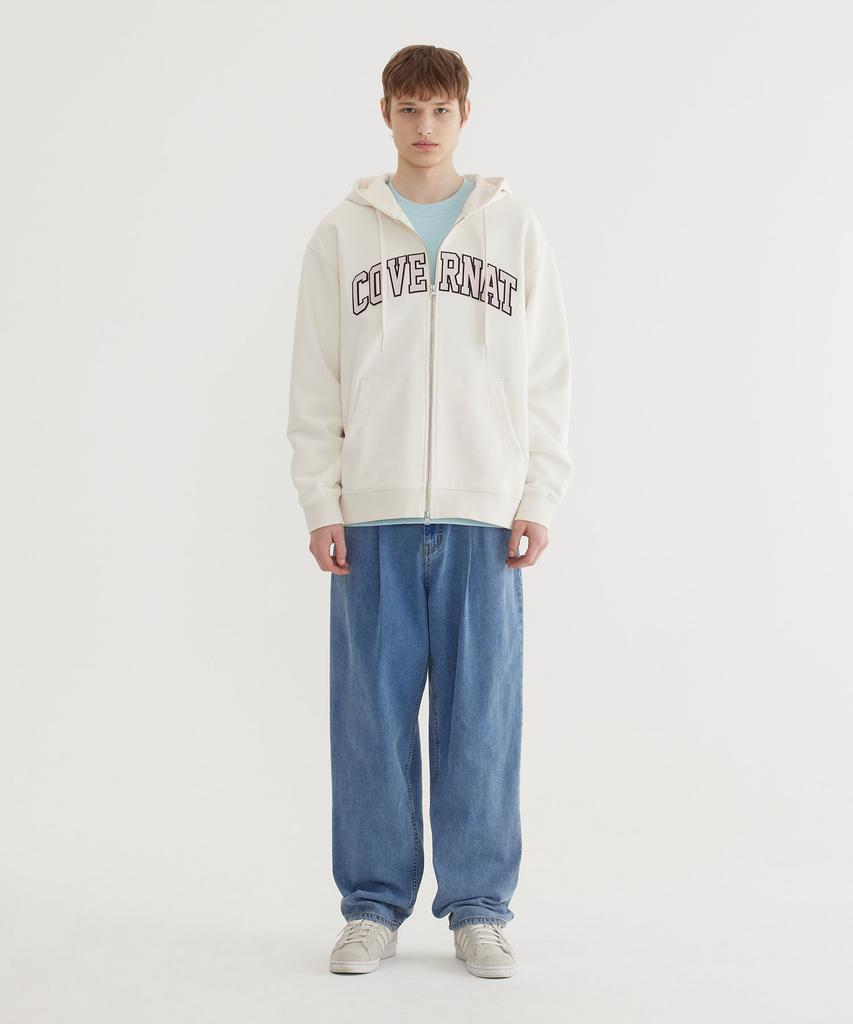 COVERNAT Arch Logo Zip-Up Hoodie Ivory