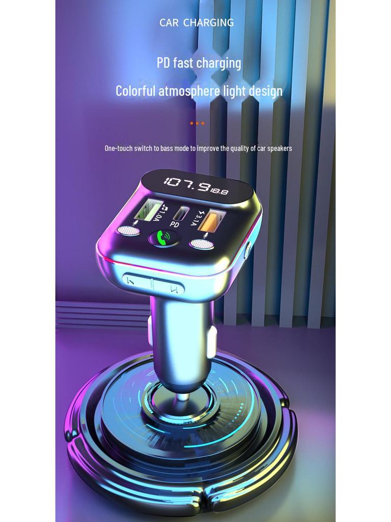 Carregador de carro T12 Bluetooth MP3 Player: Isqueiro, som sem perdas, carregamento rápido PD.