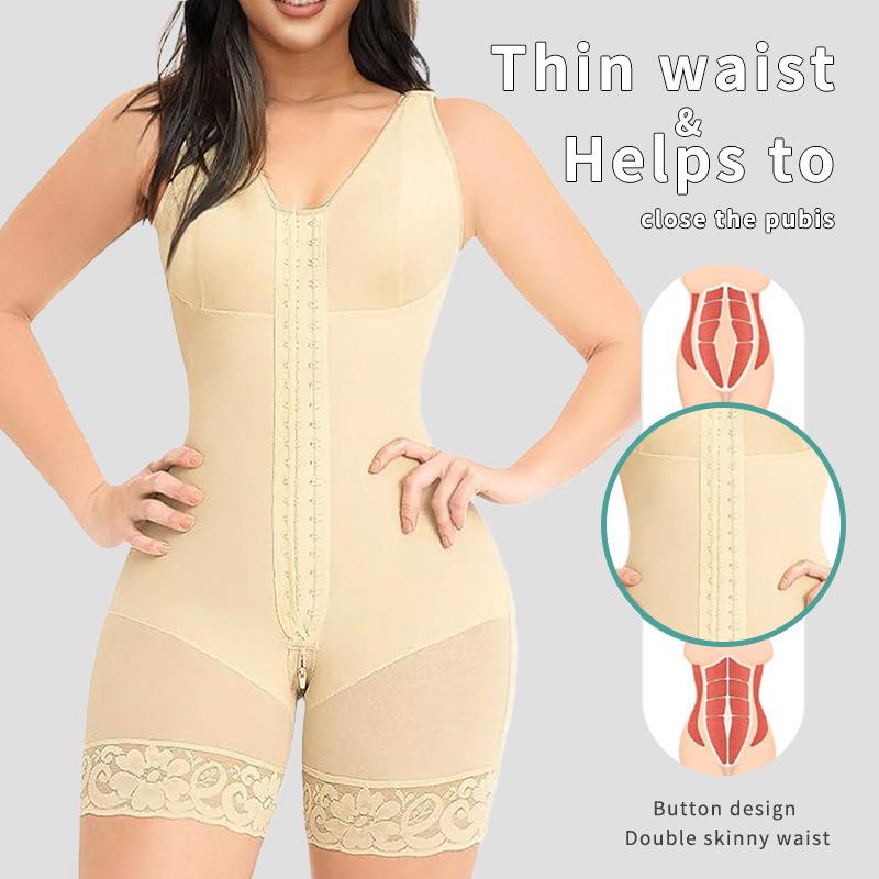 Plus Size Compression Bodysuit with Hip Lift, Abdomen Control, Row Hook, and Crotch Zipper