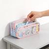 Kids Large Capacity Canvas Pen Bag With Transparent Pocket For School Stationery Storage