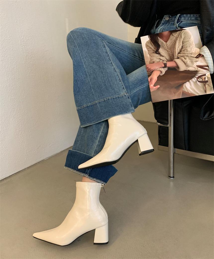 

Короткие сапоги с острым носком, женские, новые, 2025, осенне-зимние, женские сапоги, высокие каблуки, короткие сапоги, нишевый дизайн, тонкие сапоги, сапоги на толстом каблуке 39 абрикосовый