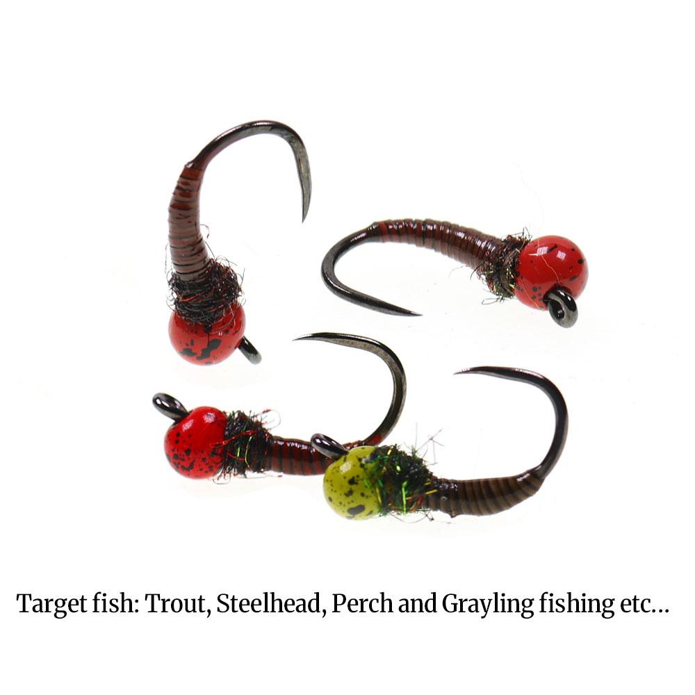 3pcs/4pcs #12 #14 Fast Sinking Offset Tungsten Beadhead Barbless Jig Perdigon Nymph Fly Fishing Trout Lures Black Spotted