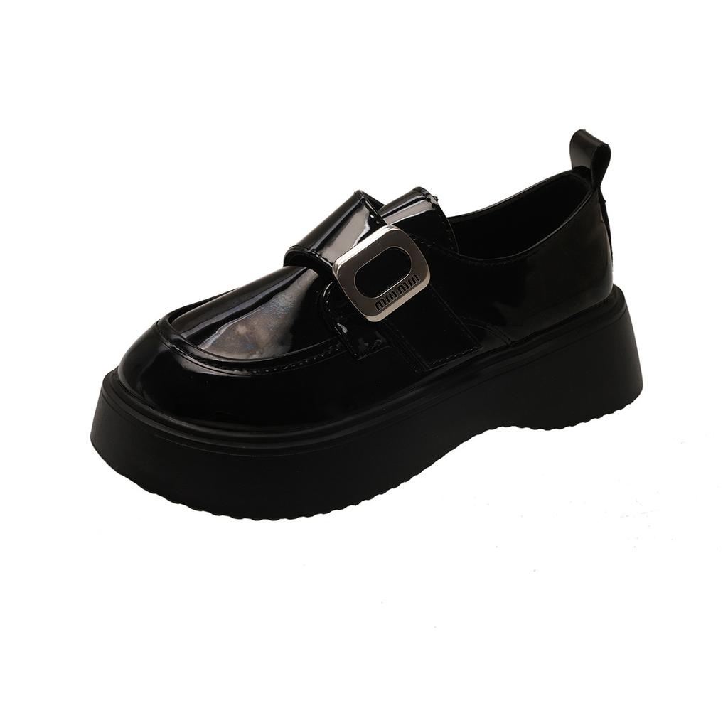 Schwarze Plateau-JK kleine Lederschuhe Damen 2025 neu Herbst Retro Britischer Stil vielseitige Slipper Eins-Pedal Einzelschuhe