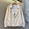 Women's Plus-Size Leather Jacket V-Neck Soft Leather Coat Loose Motorcycle Jacket Spring