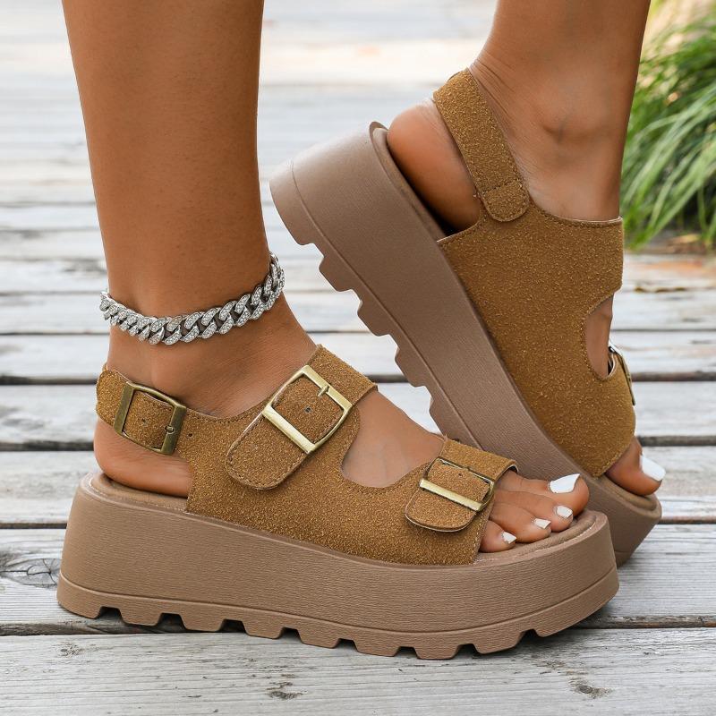 Comfort Shoes for Women 2025 Summer Female Sandal Clogs with Heel Increasing Height Girls Thick Beach New Retro Rome Scandals