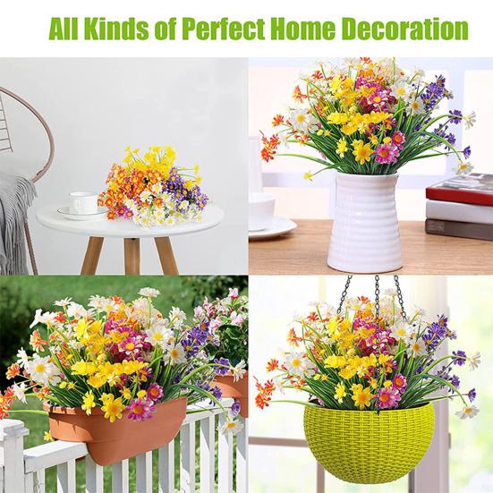 Artificial Flower UV-resistant Easy Care Long Stem Greenery Shrub Plant Faux Cemetery Flower Farmhouse Decor