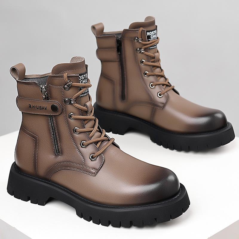 Fashion mens fashion desert boots genuine leather shoes outdoors cowboy tooling work boot handsome platform ankle botas spring autumn