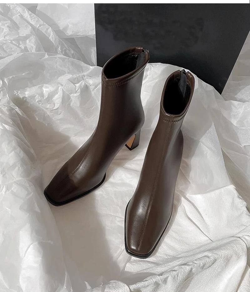 Women'S Elegant Black Square Toe Ankle Boots with Zipper Closure Comfortable High Block Heels Stylish Dress Boots for Mother Day