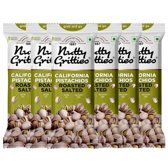 Nutty Gritties Grab And Go Фисташки из Калифорнии Жареные, Слегка Соленые | 210 г (Каждый пакетик 35 г, Упаковка 6 штук) 210GM