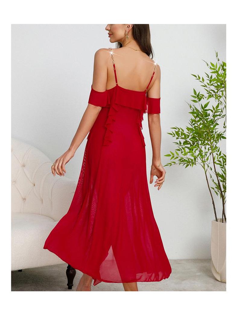 Women's Ruffle Sling Mesh Backless Nightdress - Multi-color Options