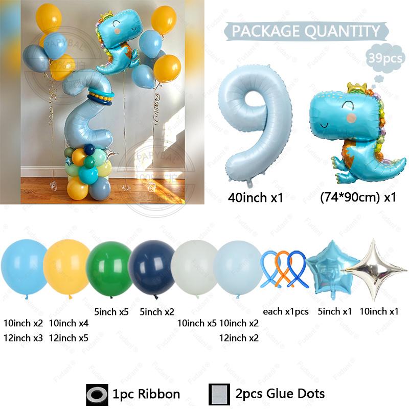 39Pcs Set Cartoon Cute Dinosaur Foil Balloons Macaron Colored Latex Ball 1-9 Year Girls Kids Dinosaur Themed Birthday Party Deco