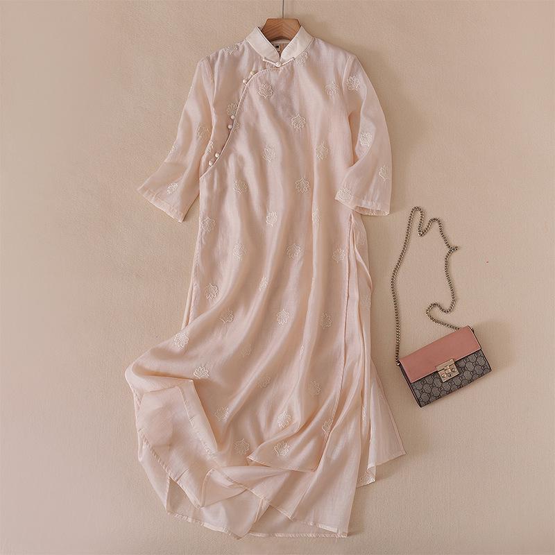 Summer Double-Layer Zen Tea Ceremony Women's Floral A-line Dress