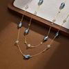 Long Blue Crystal Necklaces for Women, Layered Long Statement Necklace CZ Stone, Sweater Chain Jewelry