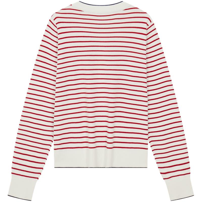 Tommy Hilfiger Striped Trim Cotton Commuter Crew Neck Cardigan Sweater Women sweater WW0WW46033