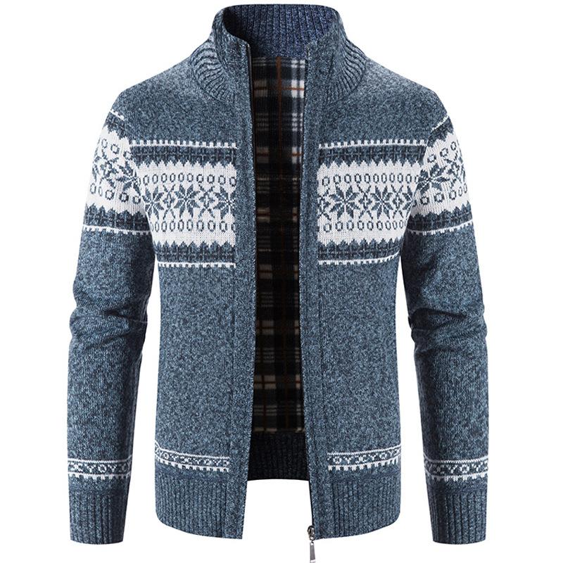 Stylish Men's Zip-Up Sweaters Warm Thick Knitwear with Color Blocking and Casual Design for Autumn and Winter