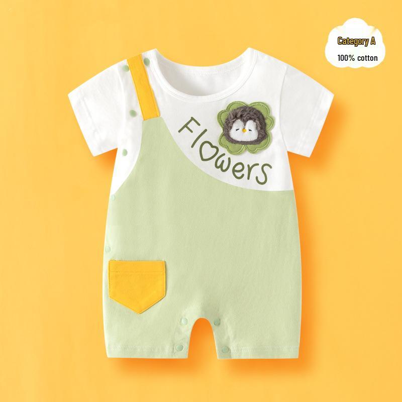 Summer Short Sleeve Pure Cotton Baby Romper - Infant Cartoon Crawling Bodysuit