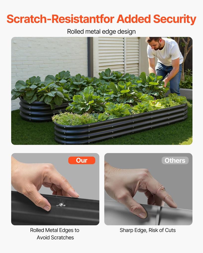 Metal Raised Garden Bed, 2.4 X 0.6 X 0.3 M Oval Outdoor Galvanized Planter Garden Box, Open Bottom Design, Large Planter Raised Bed for Growing