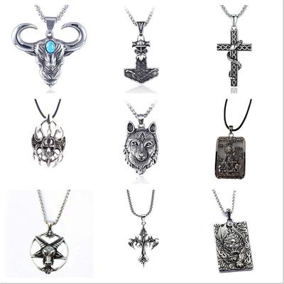 Fashion Vintage Cross Skull Bull Head Titanium Steel Necklace