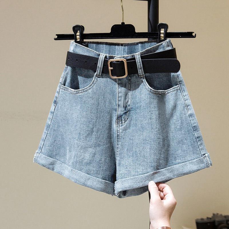 Pants Classic and Minimalist Fashion Versatile High-waisted Women Loose Summer Thin Rolled A-line Wide-leg Denim Shorts Individuality and Trendiness