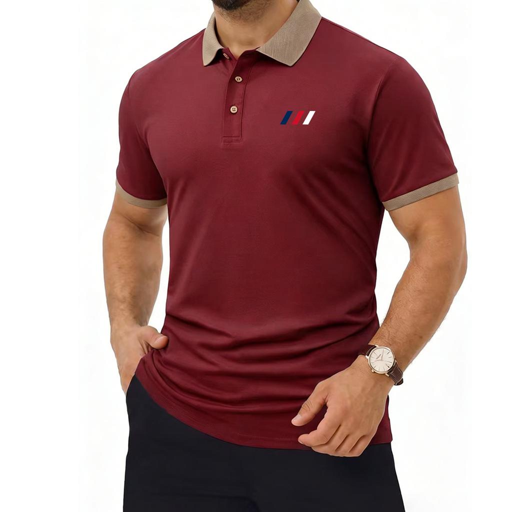 Herren-Polohemd im sportlichen Stil mit kurzen Ärmeln, 3-Knopf-Kragen, farblich abgesetztem Kragen, weichem und atmungsaktivem Stoff, perfekt für Golf und Freizeit