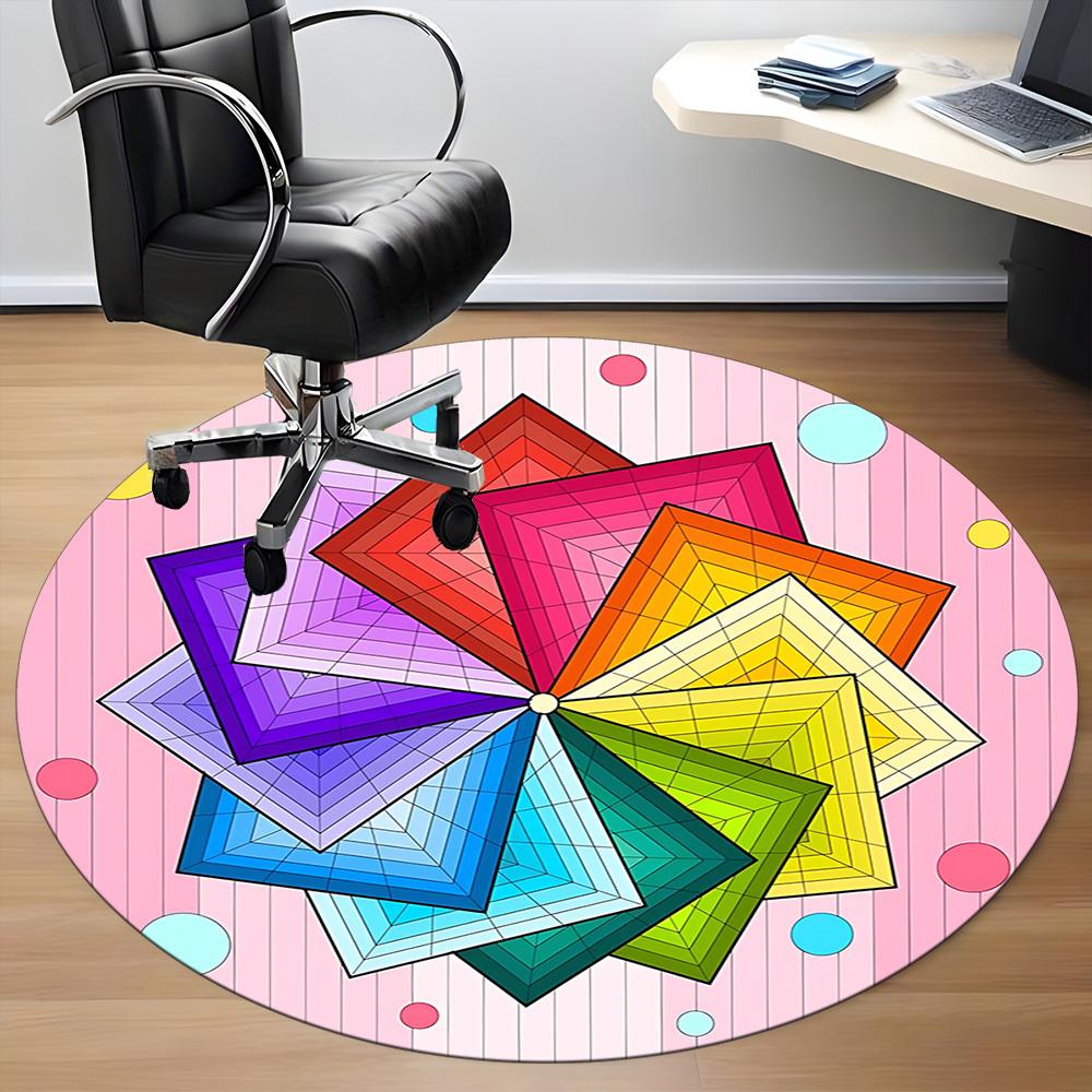 1pc Color Wheel Mandala Chair Carpet for Office, Round Polyester Mat, Indoor Decor for Office, Easycare Fabric, Washable Non-slip Area Carpet