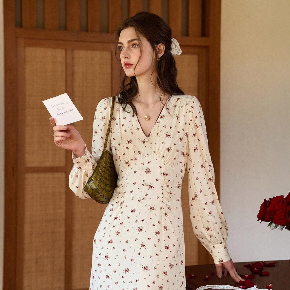 Simpeulleteulo Sr_V-Neck Long-Sleeve Dress