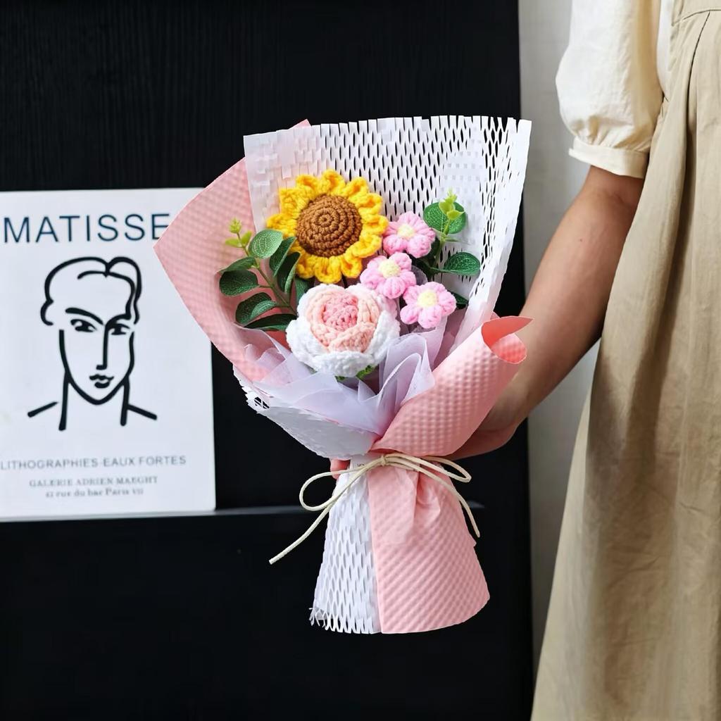 Handmade Knit Yarn Sunflower Bouquet for Graduation or Teacher's Day Gifts