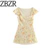 Counter Same Zbzr New Fall Women's Clothing Fashion Style Flower Silk Satin Texture Short Dress 8697441