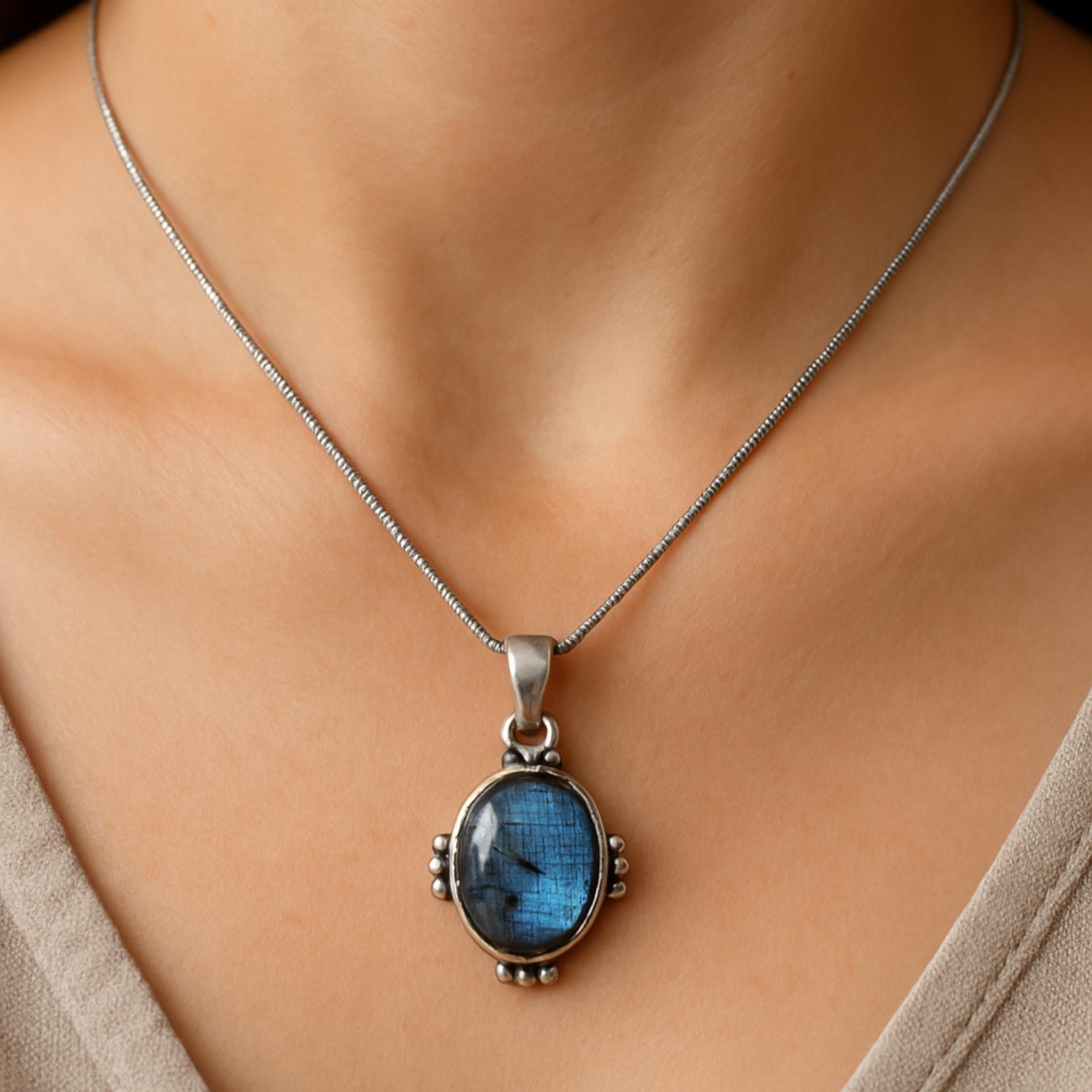 

Подвеска с лабрадоритом, чистое серебро 925 пробы, подвеска с драгоценным камнем, подарок в стиле бохо, ювелирные изделия ручной работы серебряный