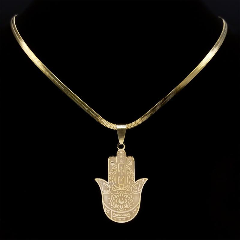 Fatima Dłoń Hamsa Egipskie Oko Wisiorek Naszyjnik dla Kobiet Mężczyzn Stal Nierdzewna Złoty Kolor Lotosowe Naszyjniki Biżuteria collier N2971S2