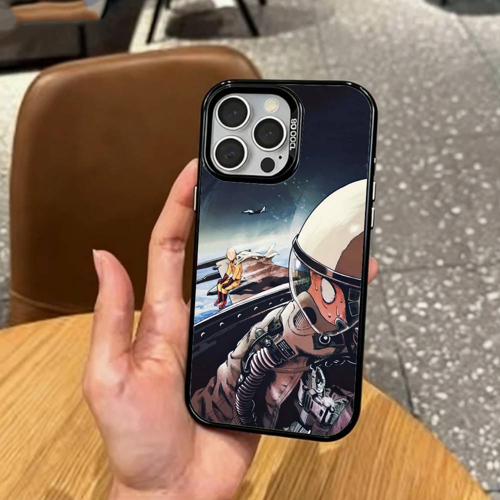 Funny One Punch M-Man Phone Case For iPhone17,16,15,14,13,12,11 Plus,Pro Max Colored Silver Plated Inside Cover