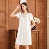 Summer Cool Short-sleeved Heavy Silk Nightgown Lace Edge Loose Casual Home Dress Silkworm Silk Pajamas