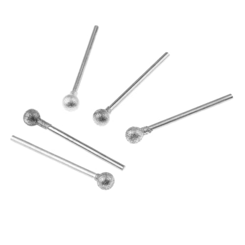 Set of 5 Diamond Burs with Spherical Heads, Grinding Tools, for Polishing and Finishing, 2.35x6mm Shafts