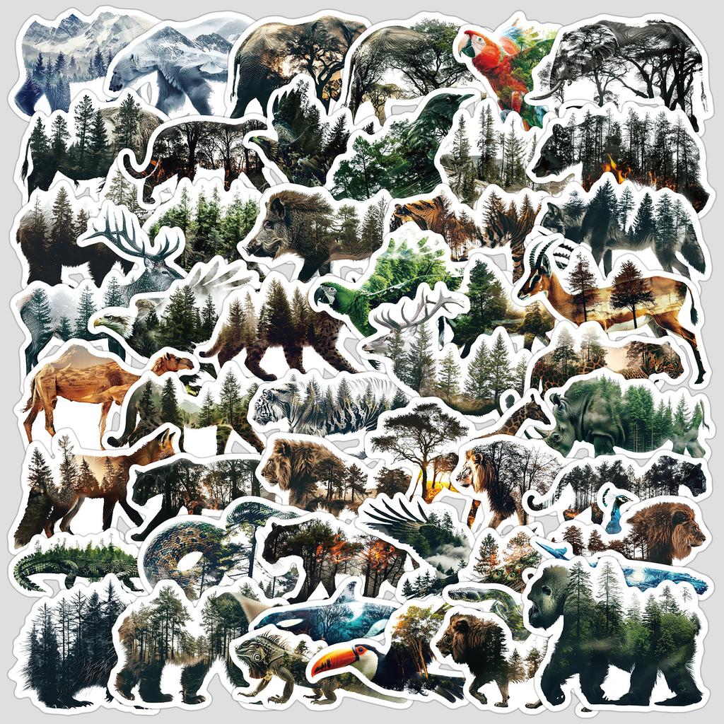 50 Natural Animal Graffiti Stickers Creative Animal Stickers Water Cup Mobile Phone Computer Waterproof Decorative Stickers