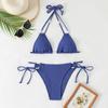 Neuer einfarbiger zweiteiliger Badeanzug Sexy Schleife Dreieck Neckholder Rückenfrei Bikini-Set Schnürung Tanga Badeanzug Bademode