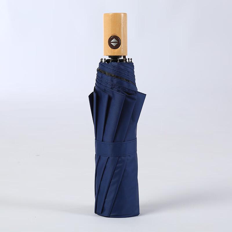 OIMG 10-Rib Three-Fold Sun & Rain Umbrella with Solid Wood Handle