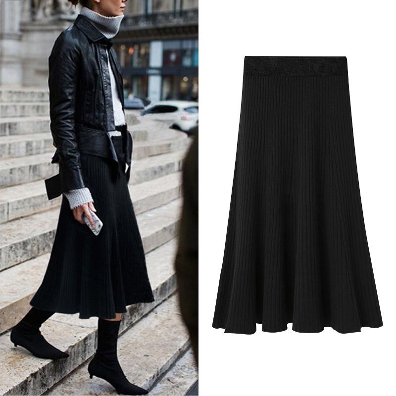 Hong Kong Style High-Waist Knitted Pleated Skirt for Women - Slim, Thick, Autumn & Winter Wear, Supports Up to 200 Pounds