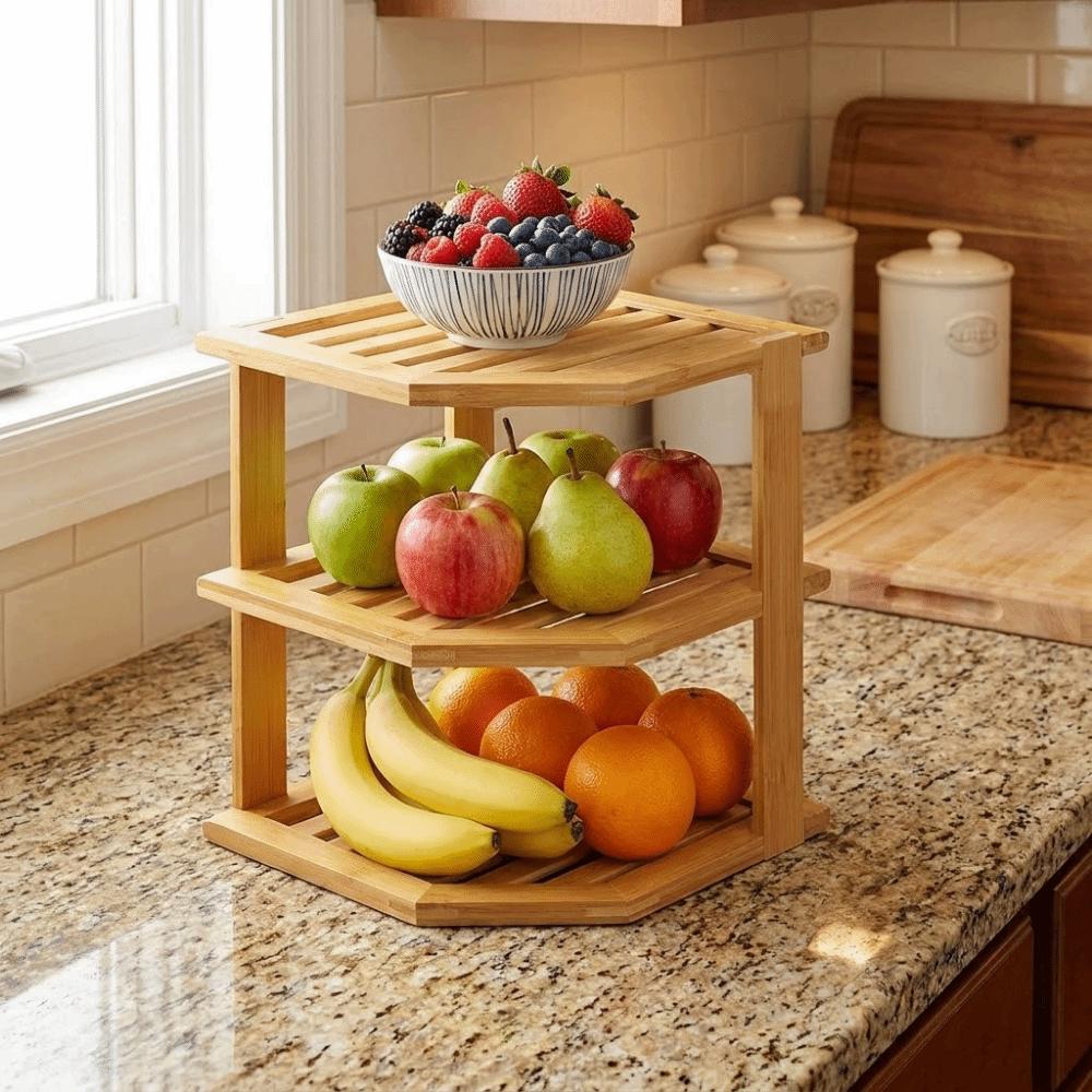 Large Capacity 3 Tier Bamboo Corner Shelf Simple Stable Spice Jars Storage Rack Space Saving Cabinet Organizer