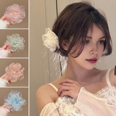 Hairpin Breathable Mesh Organza Fabric Fairy 3D Flower Hair Clip Macaron Color Lightweight Breathable Hair Accessory