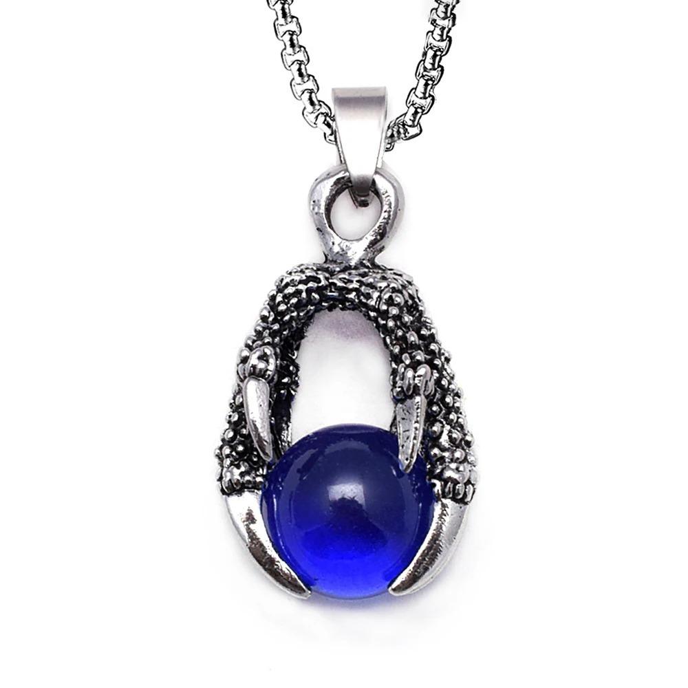 European and American Titanium Steel Dragon Claw Bead Pendant Stainless Steel Jewelry Inlaid Stone Pendant Personalized Men's Necklace