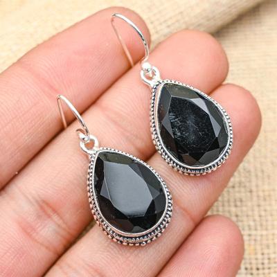 Zwarte Spinel Edelsteen Handgemaakt 925 Massief Sterling Zilveren Sieraden Oorbellen Voor Haar