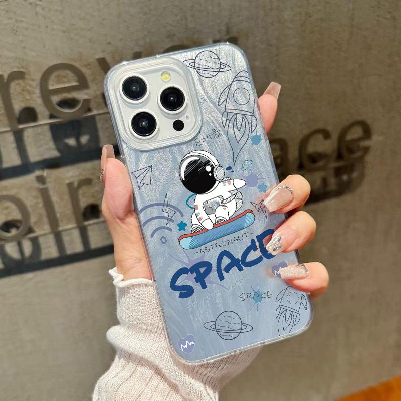 

Чехол Planet Pattern Clear Soft Edge Slim Sparkling для iPhone 16 Pro Max 15 Pro 14 13 12 11 с перьями и блестками, противоударный, жесткий, для задней панели из ПК iPhone 11 светло-синий