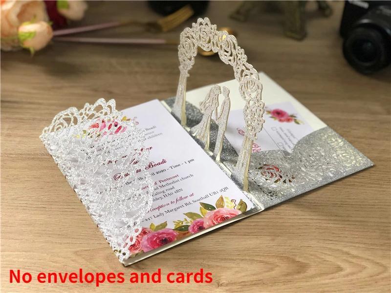 Invitații de Nuntă Pop-Up 3D Mire și Mireasă Rose Gold Carduri de Felicitări Tăiate cu Laser Plic Carduri de Invitație pentru Petrecerea de Domnișoare