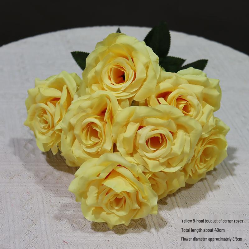 9-Head Diamond Rose Silk Bouquet for Wedding & Home Décor