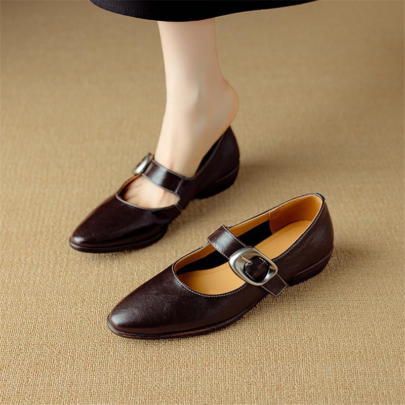Fashion New Spring/summer Split Leather Woman Shoes Round Toe Low Heel Women Pumps Shoes for Women Fashion Mary Jane Shoes Chunky Heels